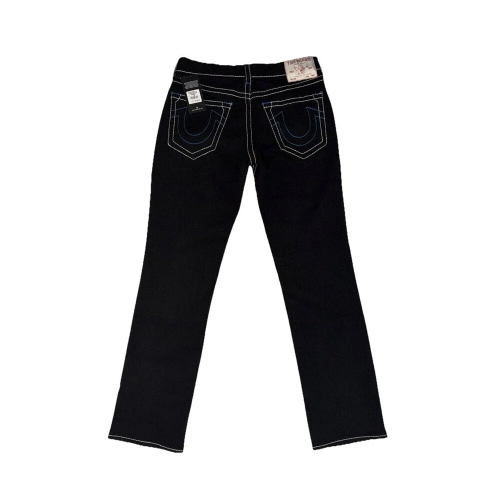 True Religion Jeans Men's Black Ricky Big T Blue Stitch Straight Denim NWT - Picture 2 of 5